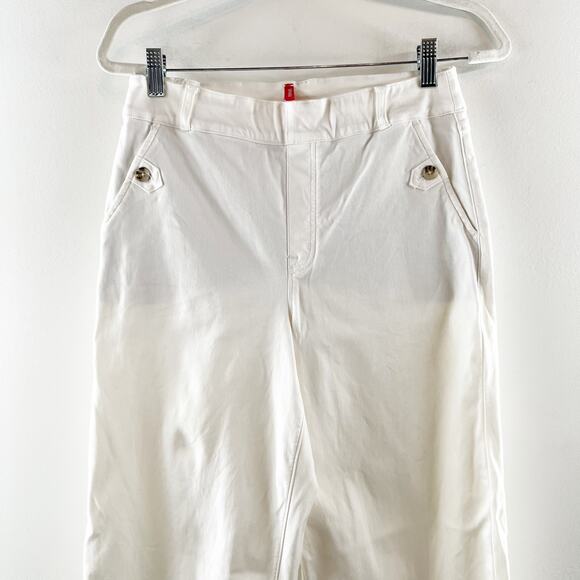 Spanx High Rise Cropped Twill Wide Leg Pants Trousers White Large - Picture 5 of 10